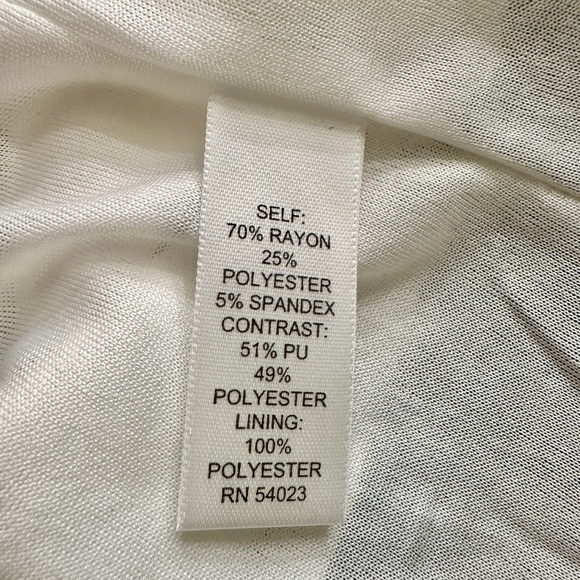 TINLEY ROAD, NWOT, WHITE SLEEVELESS DRESS WITH BLACK PENNEY LEATHER HEM. SIZE L - Picture 6 of 6